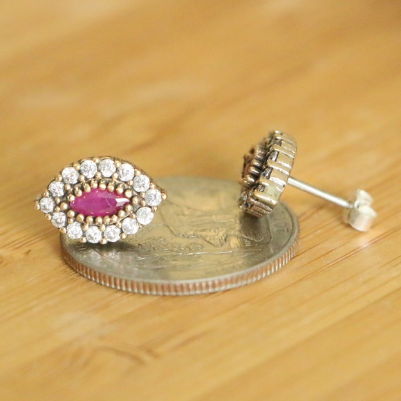 Sterling Silver jade & Cubic Zirconia Earrings - Picture 5 of 8